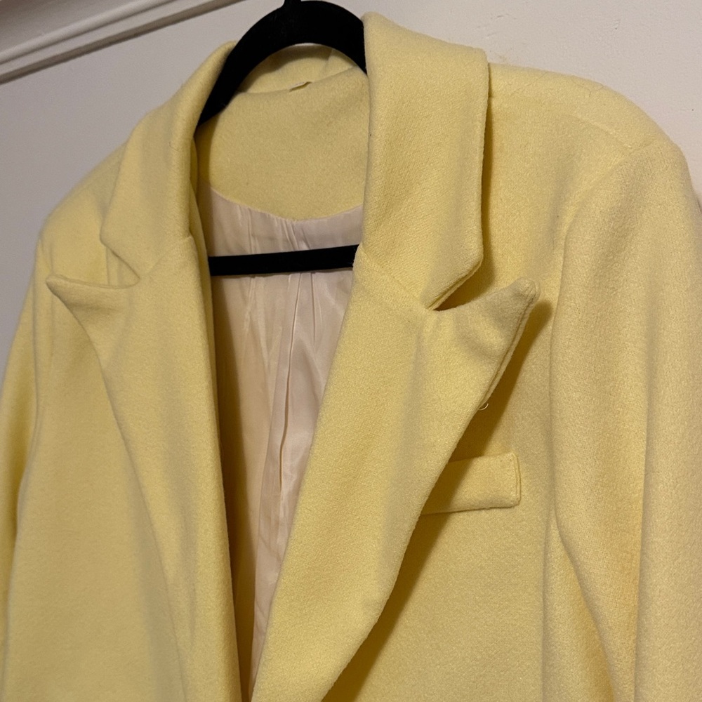 Butter Yellow classic long Women's Coat - Picture 3 of 4